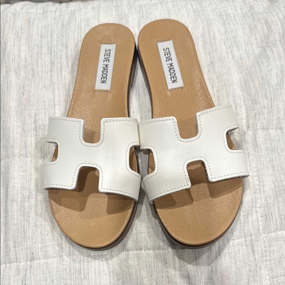 Steve Madden White Slide Sandals